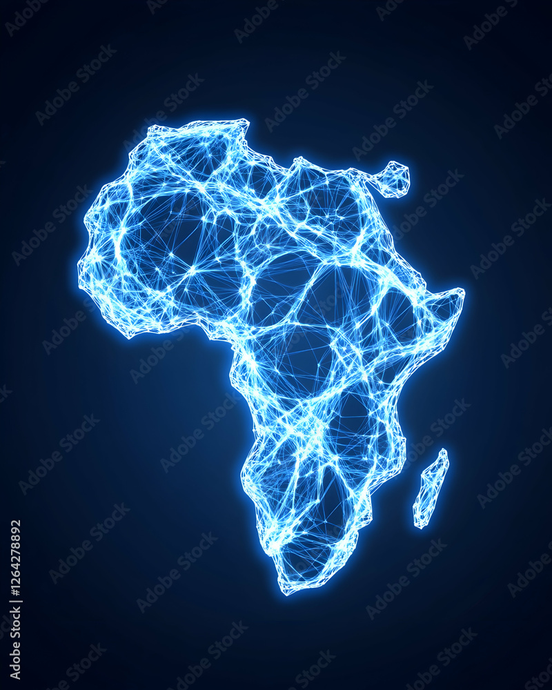 Poster abstract network map of africa for data, connectivity or digital transformation generative ai