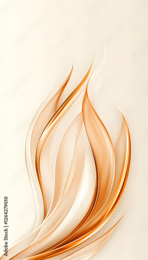 Poster abstract orange flame design pattern swirling on a smooth, light cream background generative ai