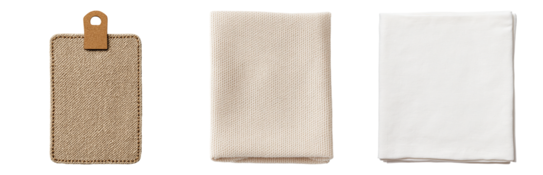 Textured Fabric Swatches on White Isolated on transparent background