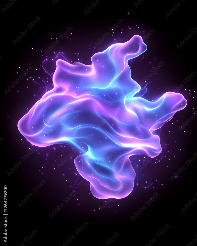 Aufkleber abstract shape floats creating depth. glowing particles add movement to black background generative 