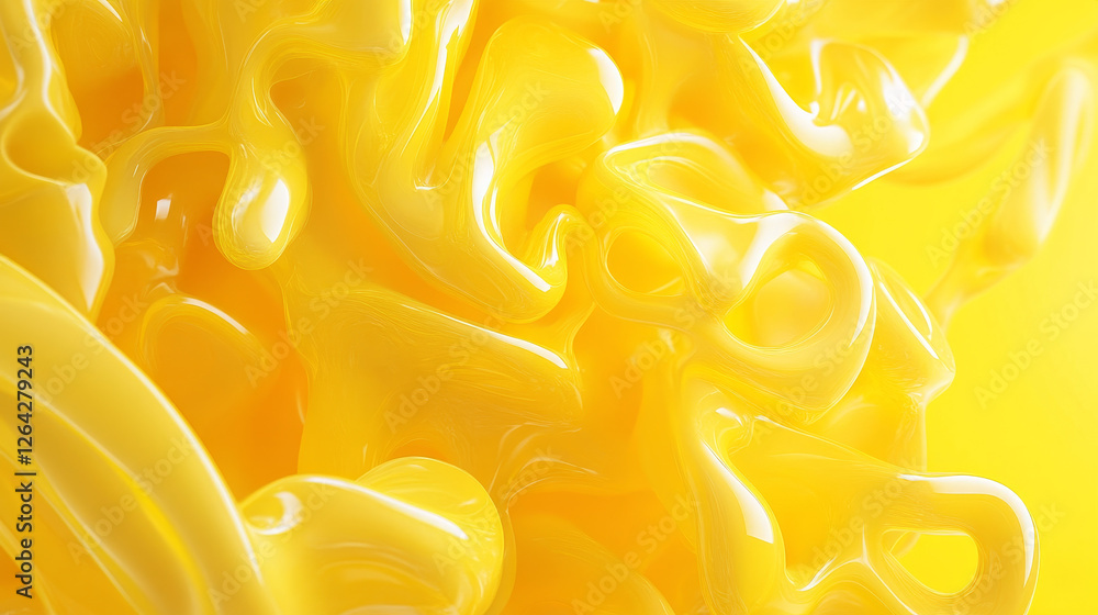 Aufkleber 3d blob shapes in bright yellow gradient with smooth organic curves. floating abstract elements with