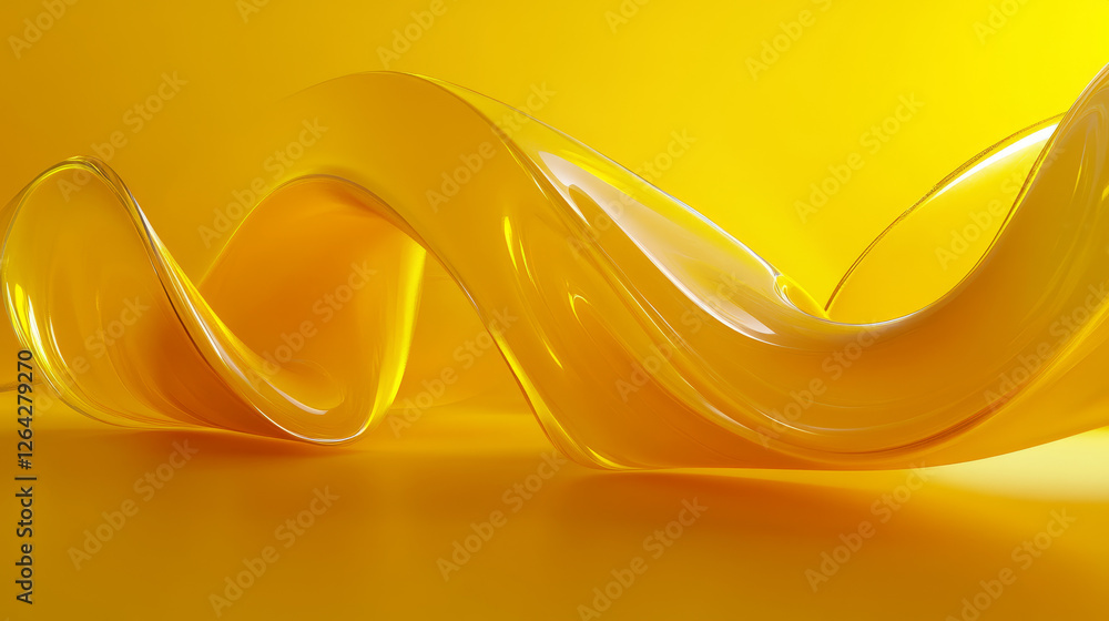Poster 3d blob shapes in bright yellow gradient with smooth organic curves. floating abstract elements with