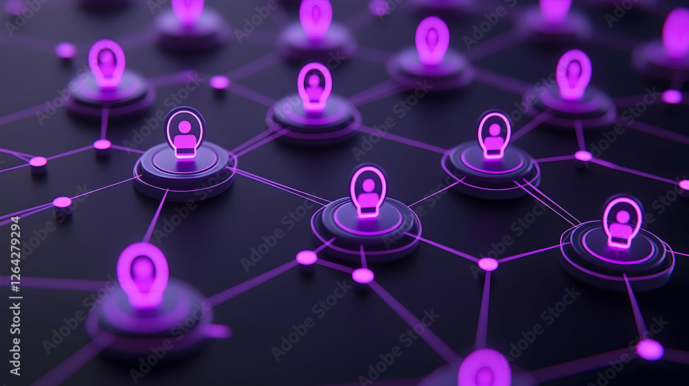 Poster abstract social network connections for global communication with glowing icons generative ai