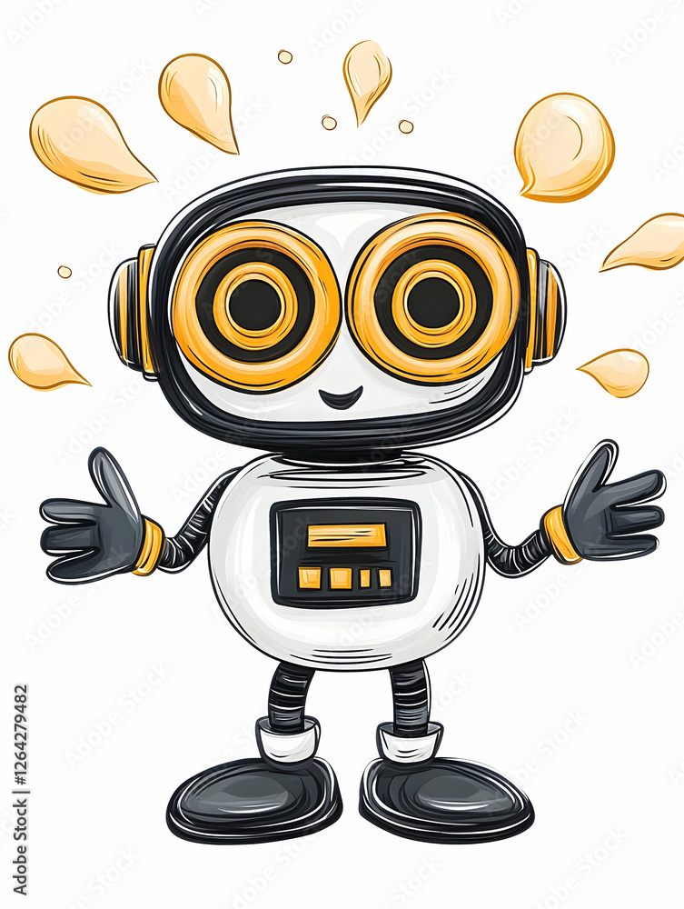 Poster happy cartoon robot gesturing welcome message. ai learning for education resources generative ai
