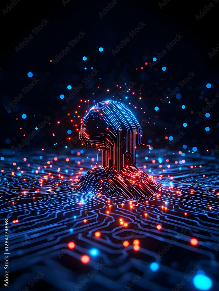 Aufkleber ai head emerges from electronic circuit. artificial intelligence & tech background generative ai
