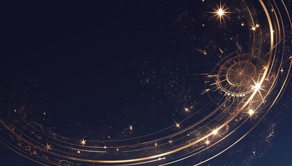Fototapeta premium Golden light trails swirling in dark space with sparkling stars