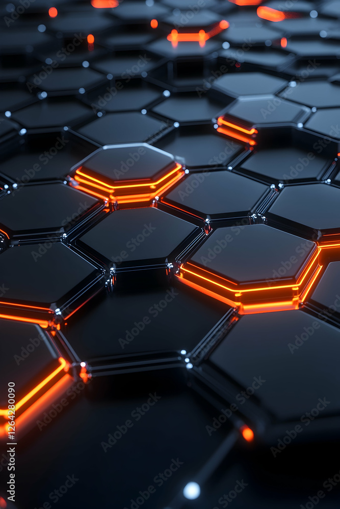 Poster hexagon grid glowing, abstract technology structure in dark background for presentation generative a