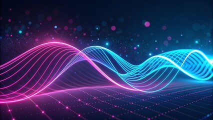 Fototapeta premium Neon Wave Abstract Pink and Blue Glowing Lines, Digital Art, Technology, Abstract Background Digital art, Abstract background