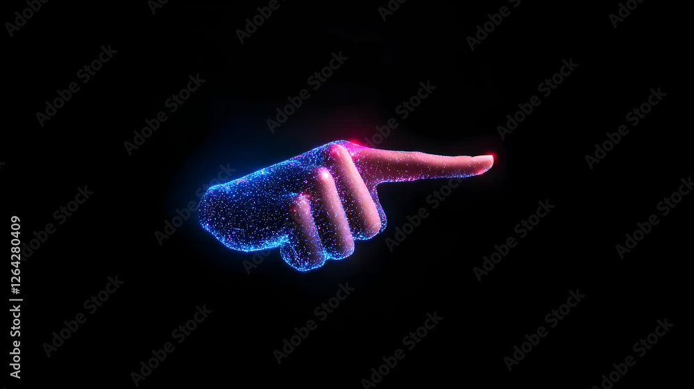 Poster hologram hand pointing toward the right side of the screen, use for future generative ai