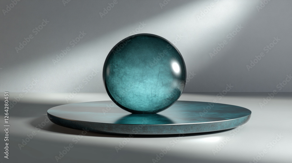 Poster turquoise product 3d circle podium background with ball. empty dimensional platform object with shad