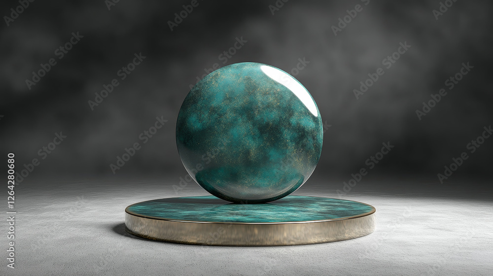 Poster turquoise product 3d circle podium background with ball. empty dimensional platform object with shad