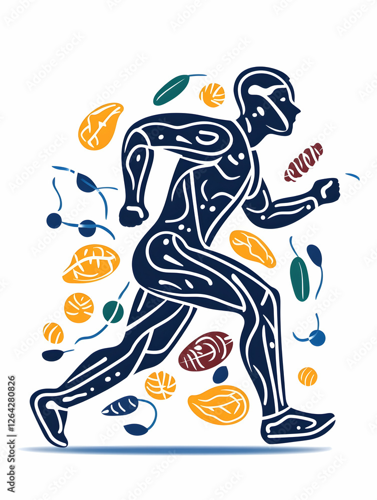 Aufkleber artistic runner active man with abstract botanical shapes in background, exercise concept generative