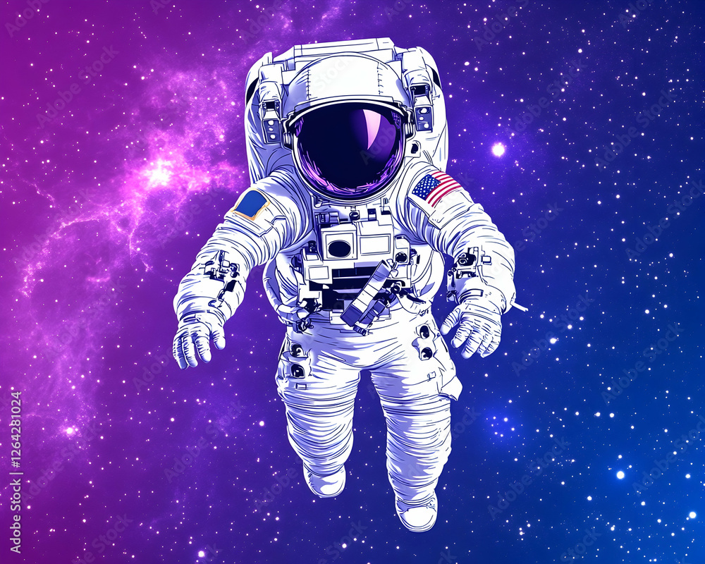 Aufkleber astronaut floating, exploring cosmos with nebulae background, for science and adventure use generati