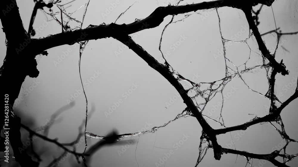 Poster a close-up of a spider web interwoven with branches against a muted background.