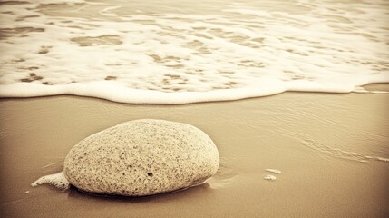 Obraz premium Coastal rock, wave, beach, serenity, sand, tranquility, ocean, calm, nature, background, vacation