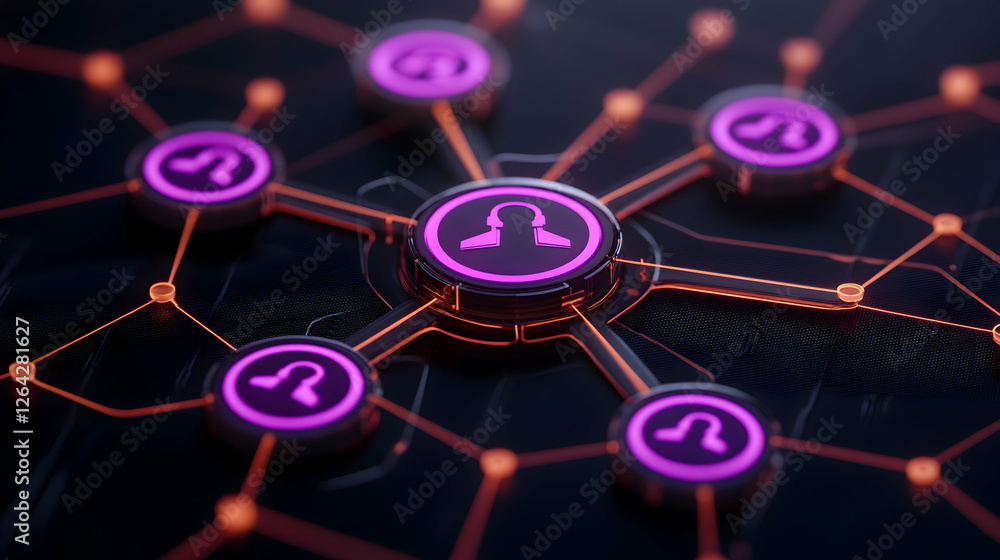 Poster interconnected network with human icons representing social connections generative ai