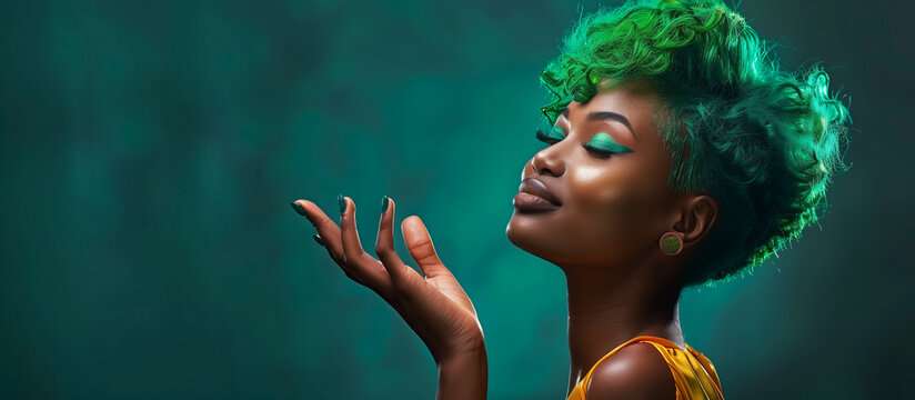  Portrait of a young woman with green hair for st. Patrick's day celebration