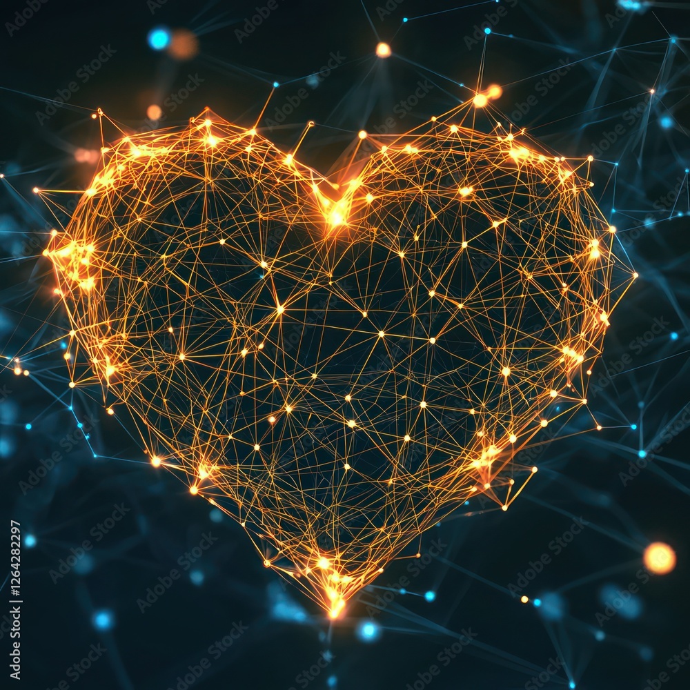 Aufkleber glowing heart-shaped network visualizes shared health data effectively.