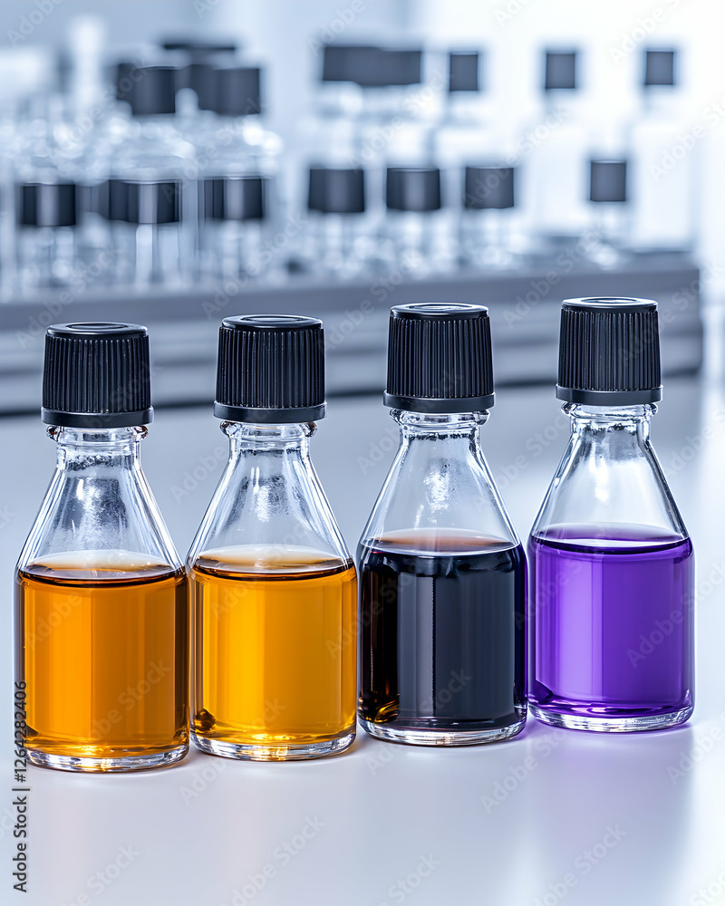 Aufkleber lab vials with colorful liquid, for research background generative ai