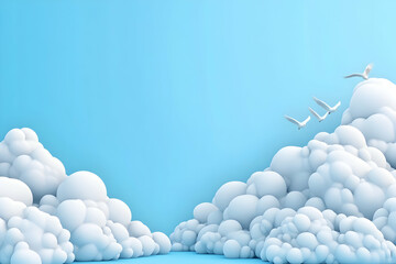 Birds fly over fluffy clouds against the blue sky for peaceful backdrop art generative AI