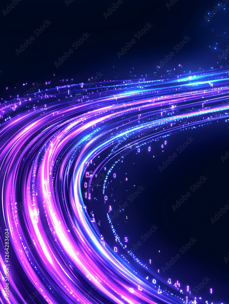 Poster light trails curve on black backdrop, showcasing motion for technology concepts generative ai