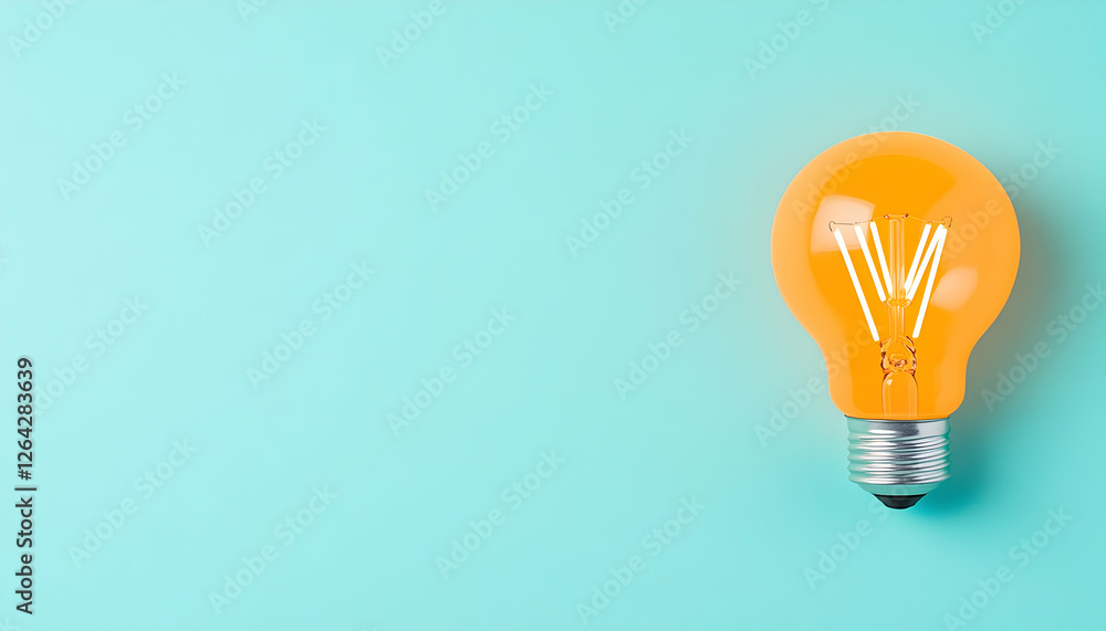 Poster lightbulb glows orange against the blue background for ideas and concepts generative ai