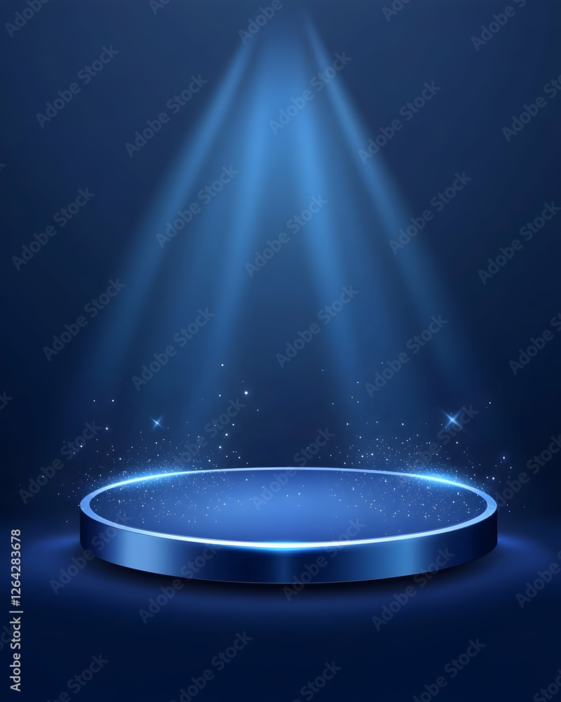 Poster blue product podium with spotlight in studio for product display or showcase generative ai
