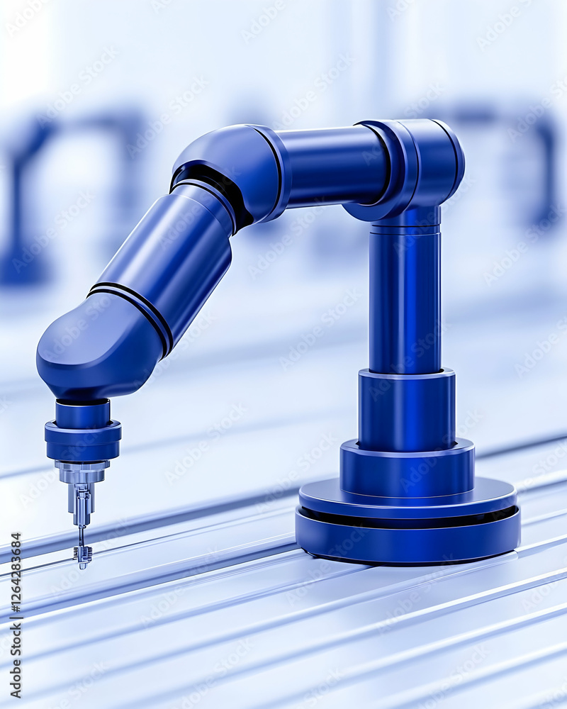 Aufkleber blue robotic arm at work. automated industry process with equipment in the background generative ai