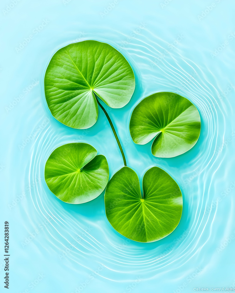 Aufkleber lily pads float on water, creating rippling designs, for nature and botanical themes generative ai
