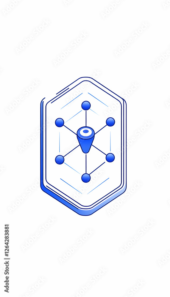 Poster blue network icon showing data connections and communication on white. for presentations generative 