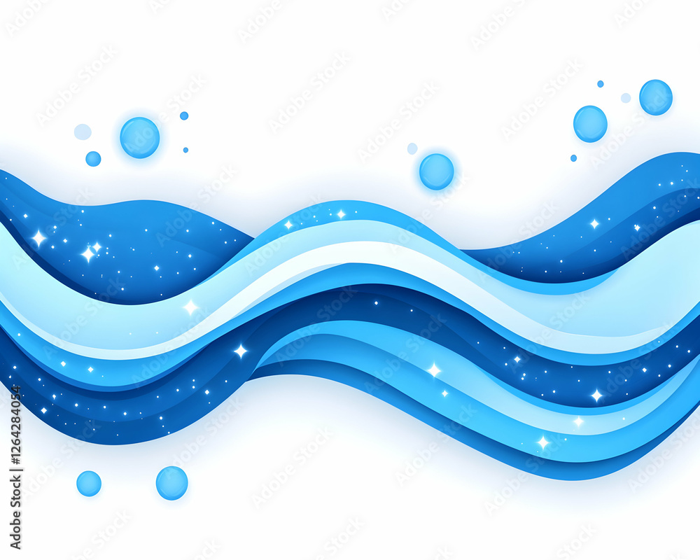 Poster blue waves cascade down an illustrative backdrop with scattered dots and stars generative ai