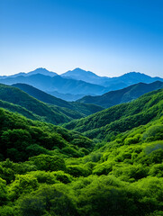 Naklejka premium Lush green hills under a blue sky, great for background, wallpaper or illustration generative AI