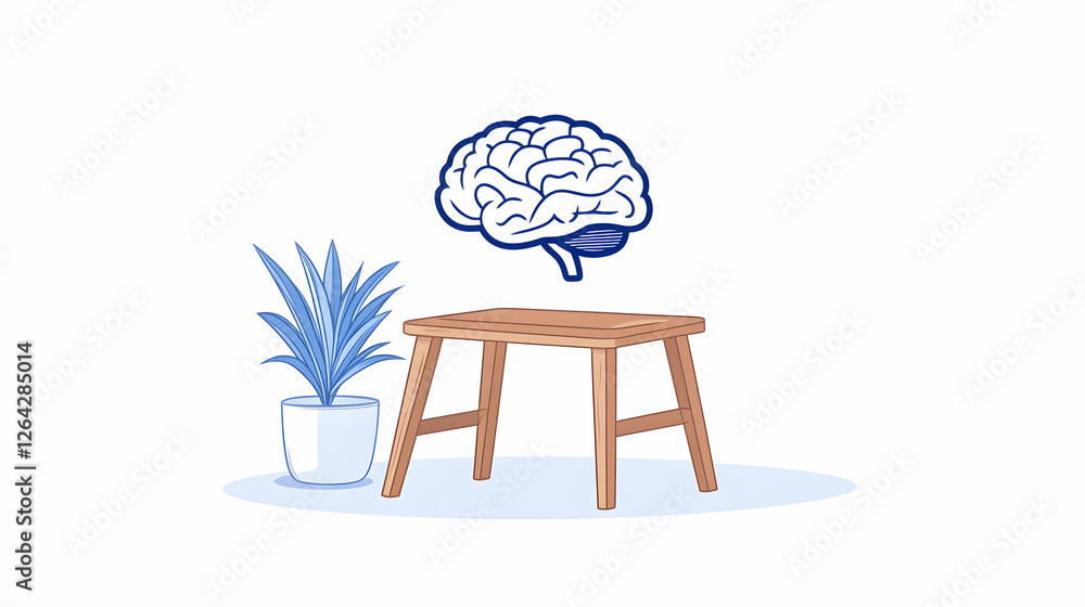 Aufkleber brain floats above a table. conceptual illustration for creativity and learning generative ai