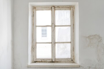 Obraz premium Old wooden window frame set in a plastered wall