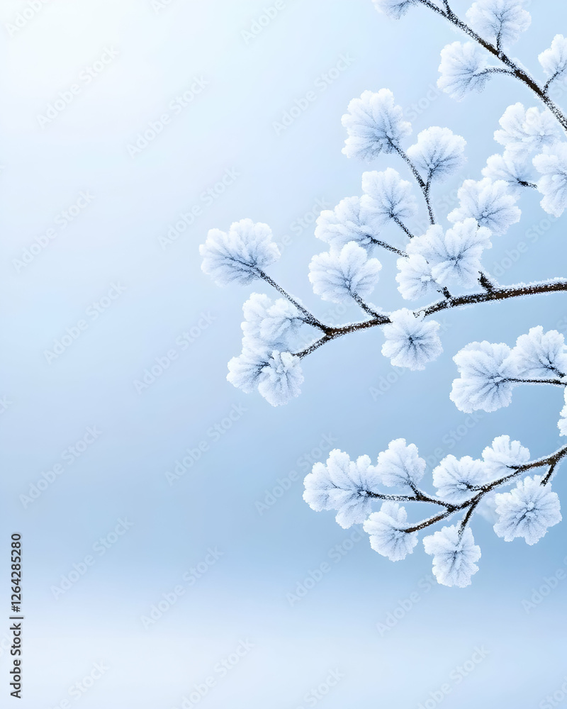 Poster branch covered in snow. winter design asset background for invitation or greeting card generative ai