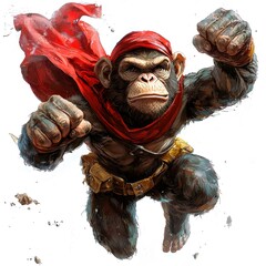 Dynamic Cartoon Monkey with Red Cape in Action Pose