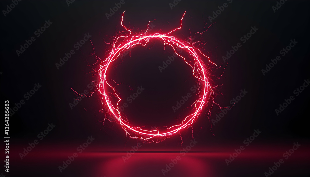 Poster bright red circle of electricity with sparks in dark background for presentation generative ai