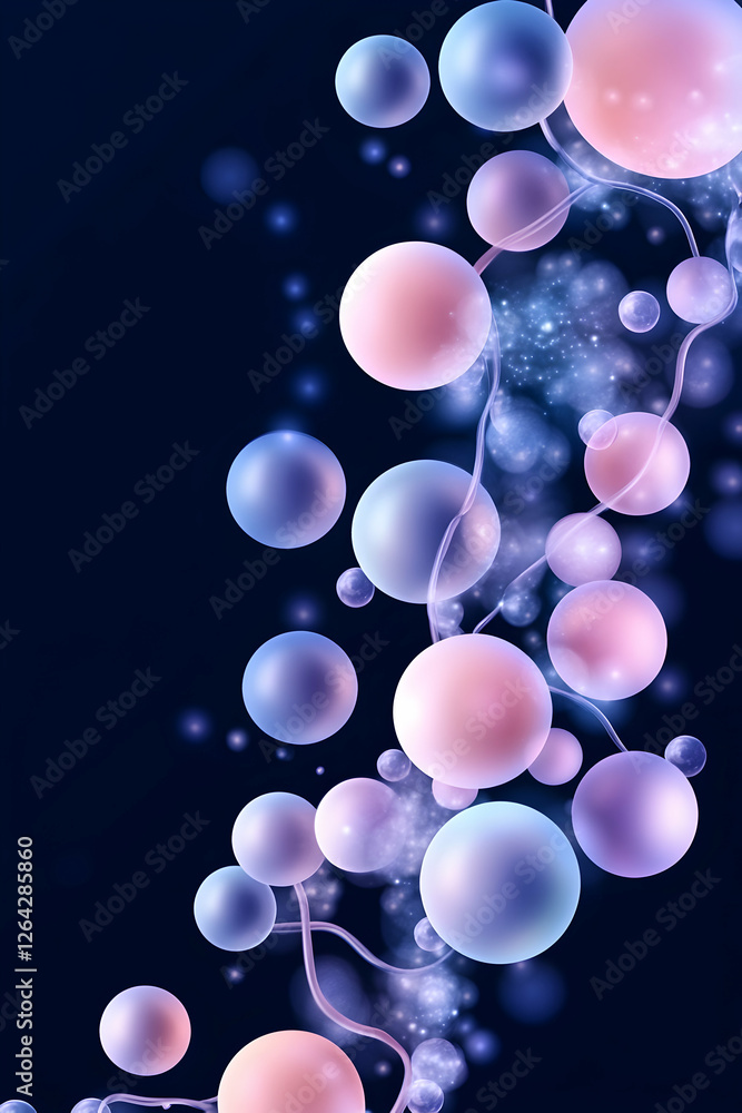 Aufkleber bubbles connected by flowing lines on dark background for scientific presentations generative ai
