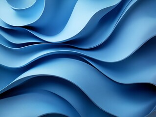 Obraz premium Abstract blue waves, layered design, 3d render, Generative AI