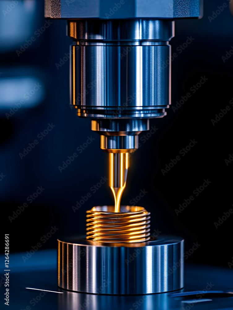 Poster metal part undergoes automated machine processing. precision, industrial backdrop generative ai