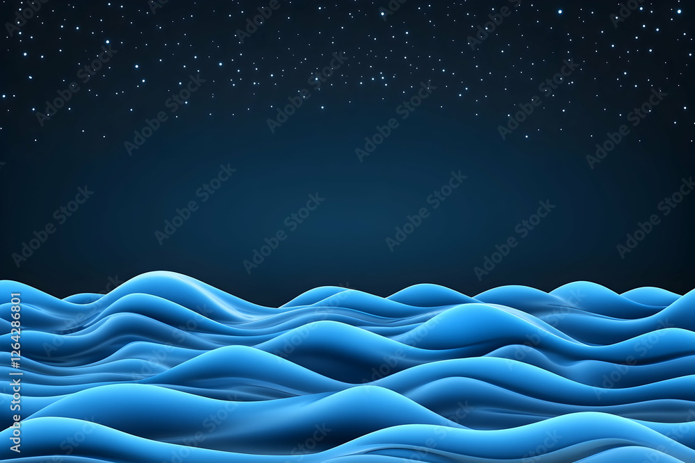Poster calm waves during night. blue ocean with starry sky; use for relaxation background generative ai