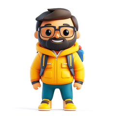 3D Render of a Smiling Adventurer: A Joyful Cartoon Hiker Ready for an Exciting Journey