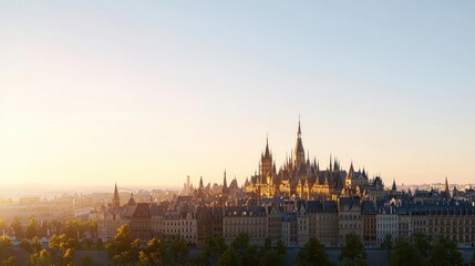 Obraz premium Golden Sunrise Over A Historical European City