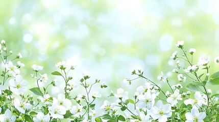 White Flowers in a Green Spring Meadow