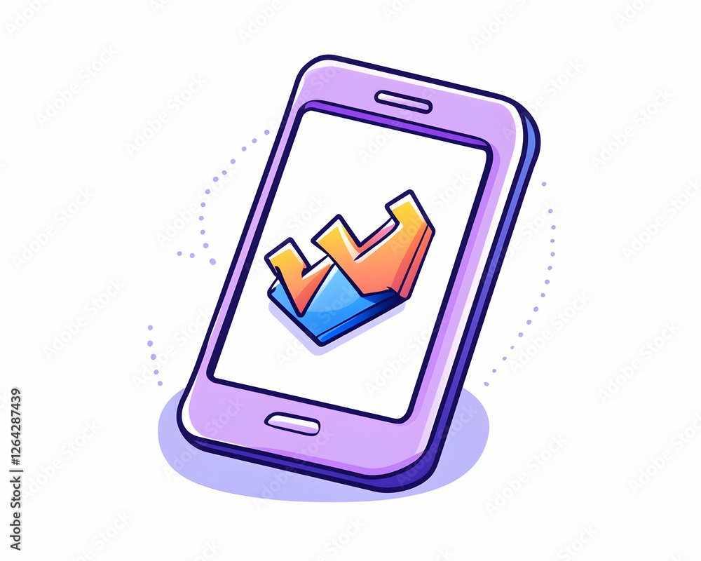 Poster mobile phone displays upward arrow with checkmark. represents improvement. use concept generative ai