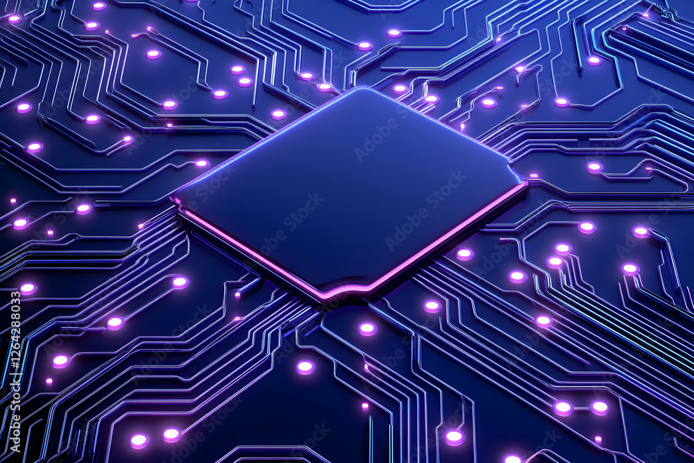 Poster central processing unit on circuit board glows. data, technology, hardware, futuristic generative ai