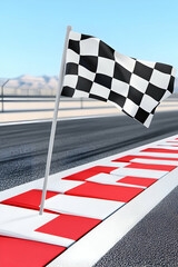 Checkered flag waving on race track marking end of competition, for racing event generative AI