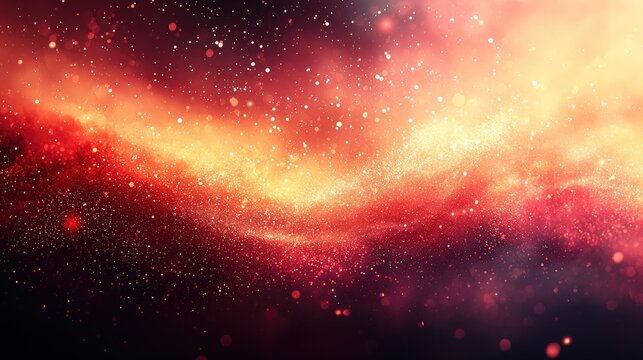 Abstract cosmic background with swirling red and orange hues and sparkling particles