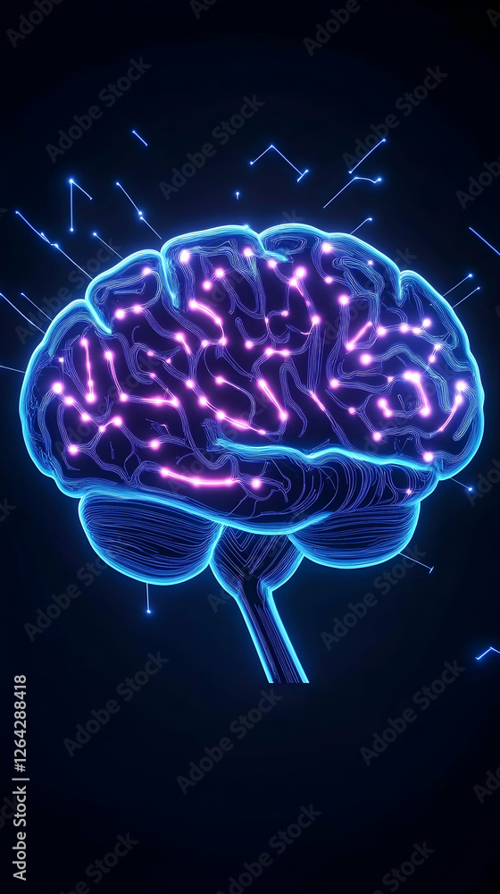Poster neon brain circuitry illuminates concept. artificial intelligence graphic generative ai