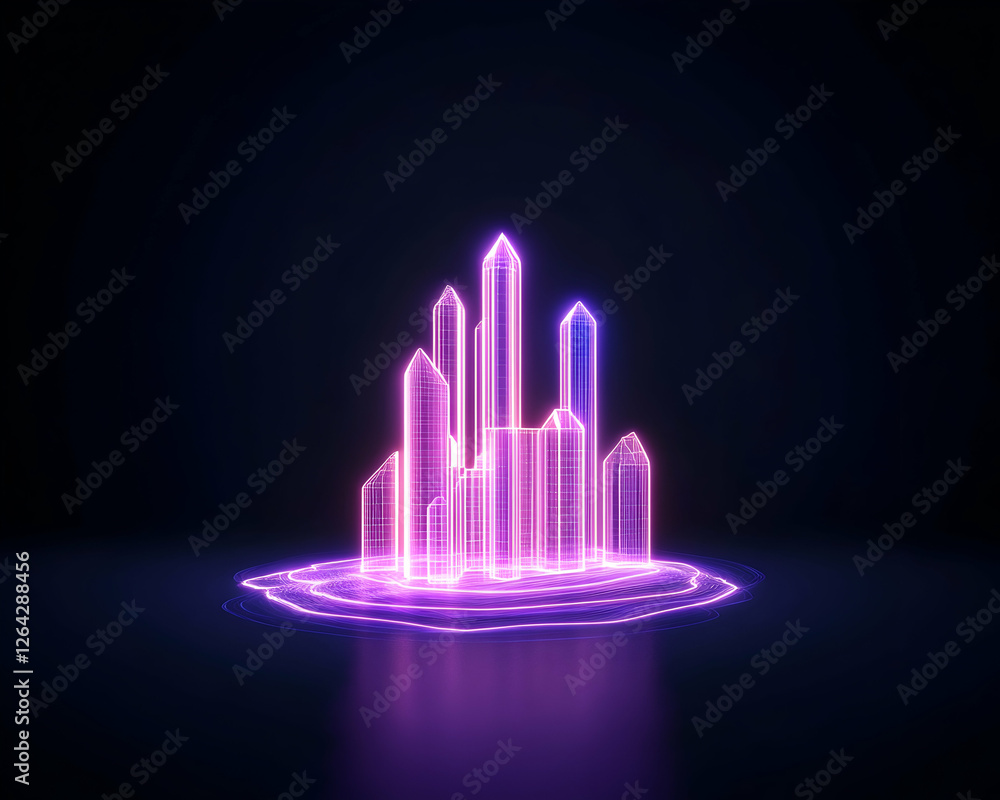 Poster neon cityscape glows in digital landscape on dark background for tech visualization generative ai